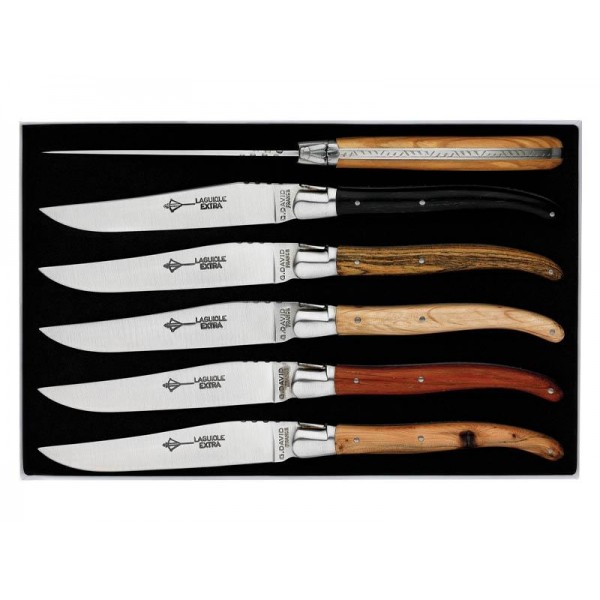 Coffret de 6 couteaux de table Laguiole G. David "Prestige" - 6 bois différents - inox 12C27