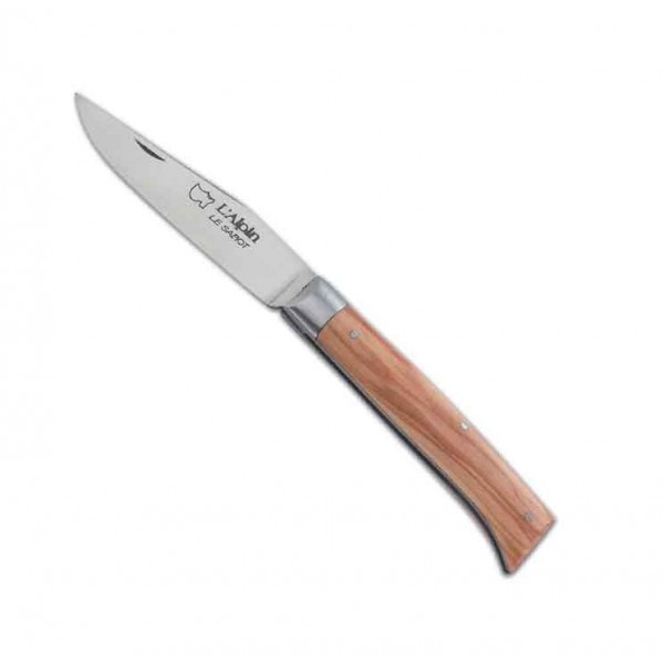 Couteau L'Alpin en bois d'Olivier Au Sabot, lame inox 12C27, manche 10,5 cm
