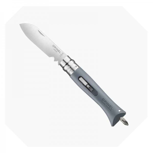 Couteau Opinel Inox numéro 9 bricolage gris, dénude fil et coupe fil, 2 embouts tournevis
