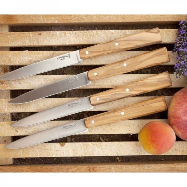 Coffret de 4 couteaux de table lames inox manches olivier - Roger Orfèvre