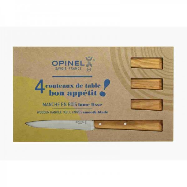 Coffret de 4 couteaux de table Opinel bois d'olivier | Bon Appétit Sud - lame inox 11 cm