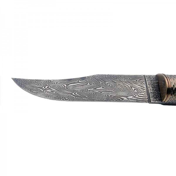 Couteau Larzac Custom buis sculpté | grand modèle, damas 320 couches