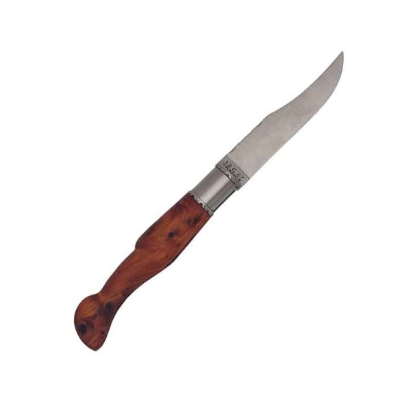 Couteau du Larzac en loupe de Cade | petit modèle guilloché, lame inox 12C27
