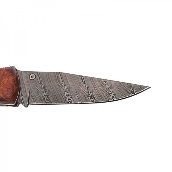 Couteau Damas Fox 1 main inox RWL34 manche en bois d'Amboine, en coffret cadeaux