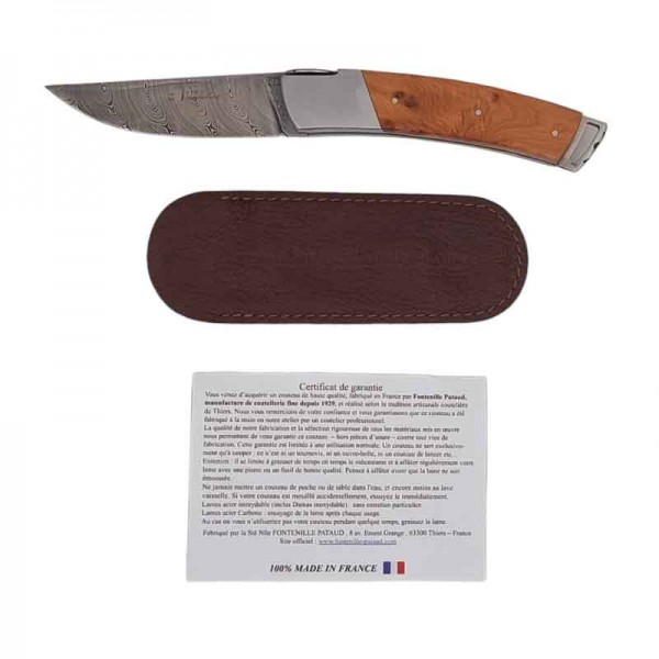 Couteau Damas Le Thiers Gentleman Gilles genévrier inox Damasteel 160 couches 12 cm