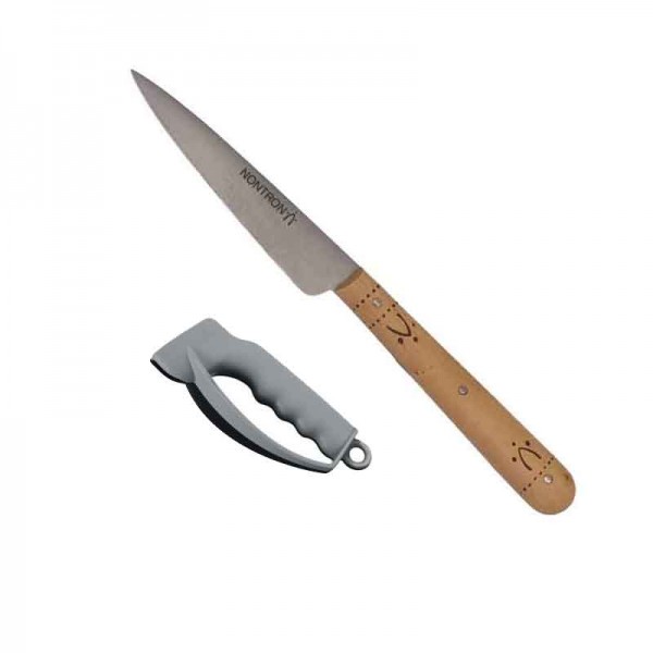Pack éco couteau office Nontron en buis lame 8 cm avec aiguiseur de poche Victorinox Sharpy