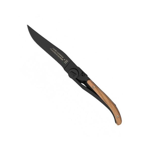 Couteau LAGUIOLE C. DELORME 11 cm, lame noire et bois d'Olivier
