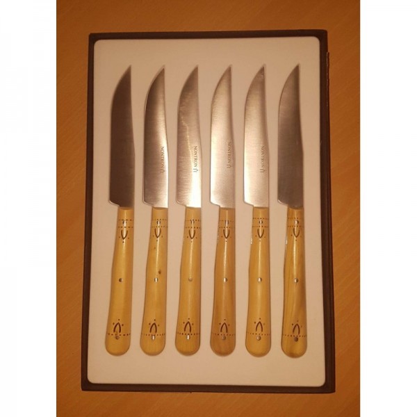 Coffret cadeaux de 6 Couteaux de table Nontron en buis lame Yatagan