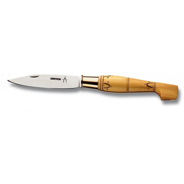 Pack éco couteaux Nontron en buis N° 25 avec étui en cuir Fauve, manche sabot, lame inox 9 cm (photo du couteau)