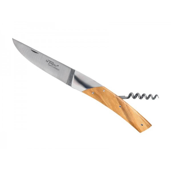 Couteau Le Thiers Florinox, manche olivier 11 cm avec tire bouchon, lame inox 14C28